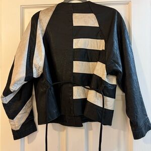 Vintage handmade hand stitched fine real leather jacket two tone white stripe